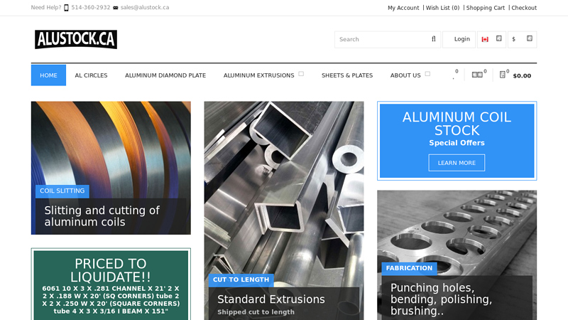 Aluminum Montreal, Toronto, Edmonton, Calgary, Saskatoon, Vancouver, Halifax, Winnipeg, Ottawa, Quebec. Entrepot de l