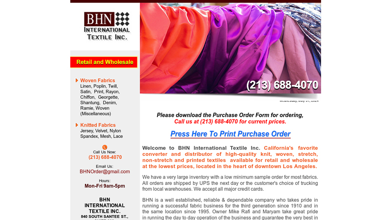 BHN International Textile Inc. (213) 688-4070 - Wholesale Knit, Woven, Stretch, Non-Stretch Fabric Textiles