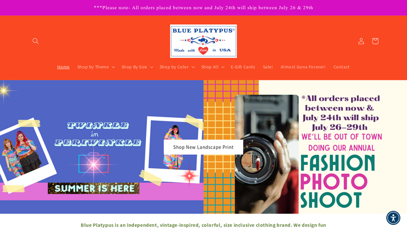 Blue Platypus Clothing Homepage