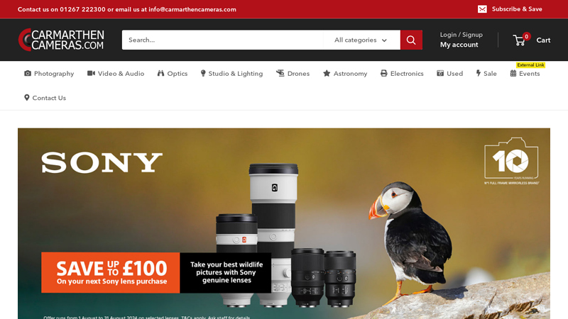 Carmarthen Cameras, leading retailer of high-quality camera equipment.