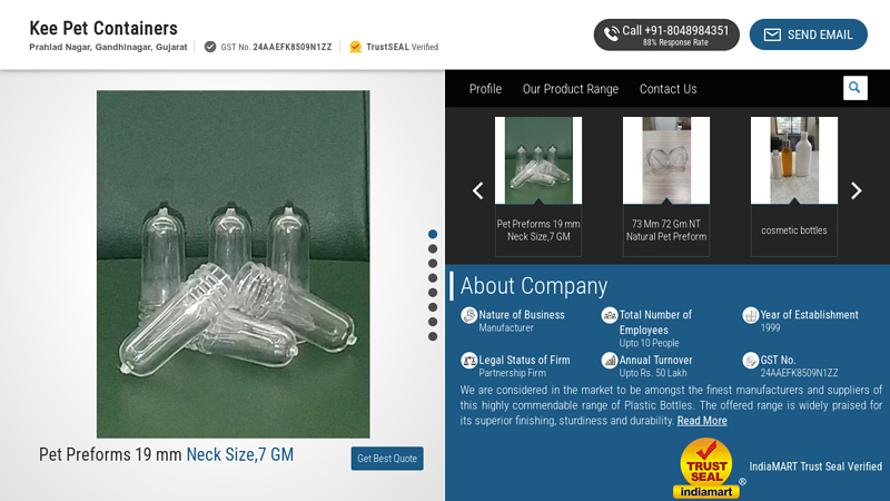 Pet Preform and Plastic Bottles Manufacturer | Kee Pet Containers, Gandhinagar