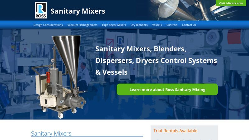 Sanitary Mixers, Sanitary Mixer Manufacturer - Ross