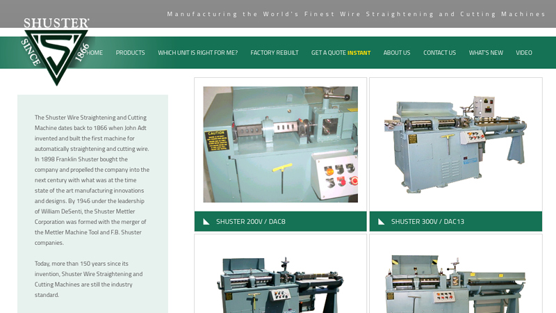 Shuster Mettler Corporation | Wire Straightening and Cutting Machines
