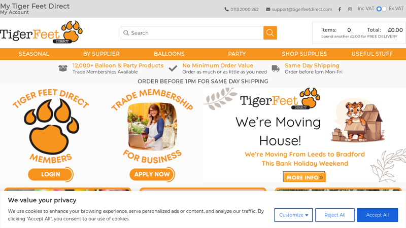 Tiger Feet Direct C Party Supplies, Partyware, Balloons | Tiger Feet Direct