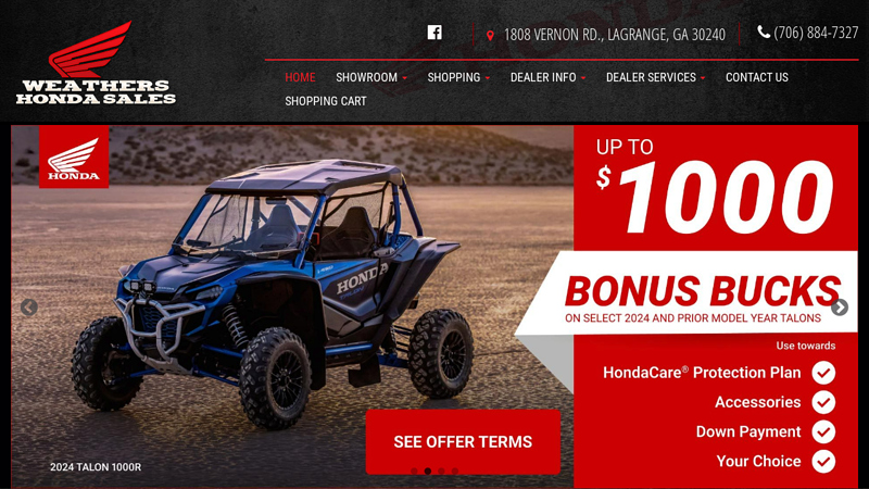 Weathers Honda Sales is located in Lagrange, GA | New and Used Inventory | ATV, Motorcycle, Scooter, Honda, Power Equipment, Parts, Accessories, Apparel